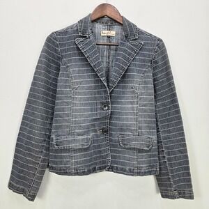 Vintage Y2K‎ 90s Denim Blazer Jacket L Patchwork Dark Academia Grunge Indie vtg